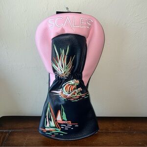 SCALES Driver Headcover Pink Black Sailing Ocean Golf Club Cover Vegan Leather